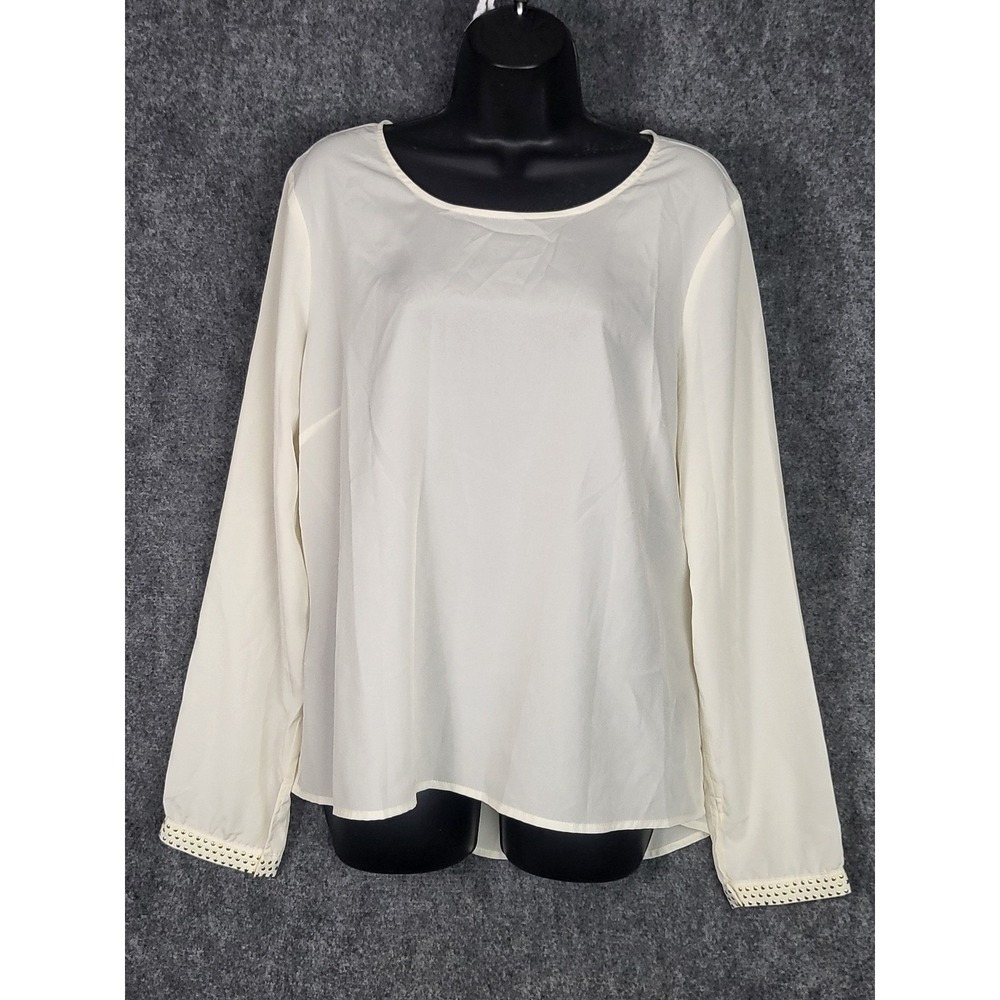 The Limited Blouse Womens Cream Ivory Grommet Cutout Back Long Sleeve Career Top
